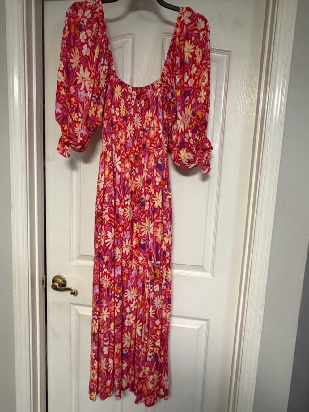 Karlie Pink Floral Puff-Sleeve Maxi Dress